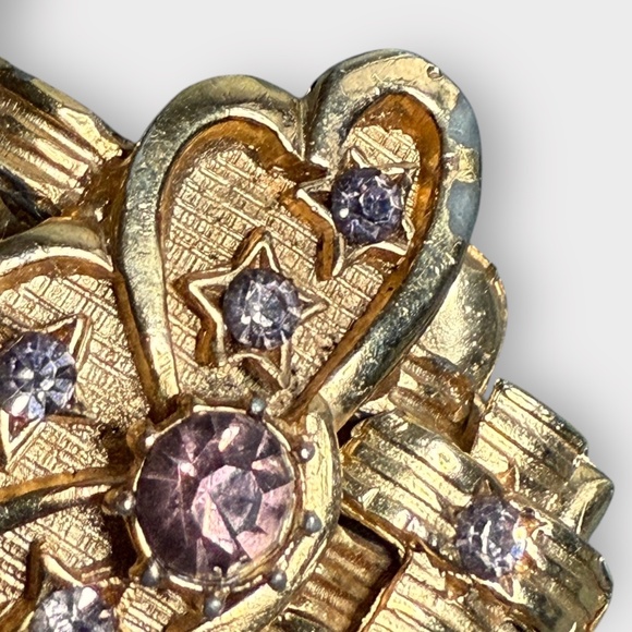 Vintage 1960s Gold Tone & Purple Star Shaped Jewel Bracelet - Picture 6 of 6